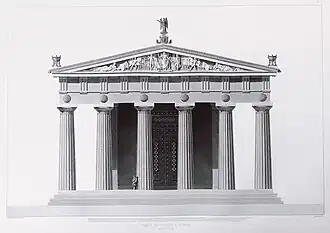 Reconstruction drawing of the facade of the Temple of Zeus, Olympia, Greece, including its pediment, unknown architect or illustrator, c.472-456 BC
