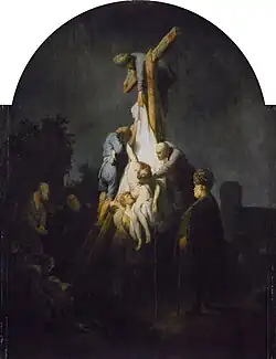 Rembrandt, Descent from the Cross, 1632-33 with a literally down to earth depiction (bottom left)