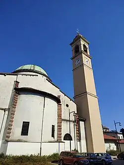 The back of the San Martino sanctuary in Cinisello Balsamo in 2022, following restoration work on the bell tower