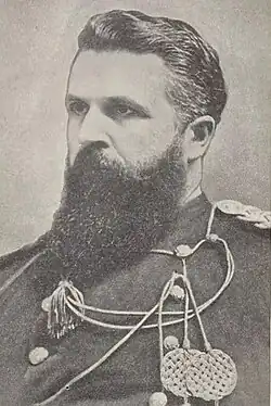 Black and white head and shoulders photo of Captain (later Brigadier General) Reuben F. Bernard in dress uniform, c. 1878