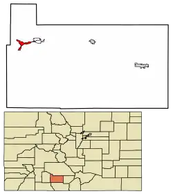 Location of South Fork in Rio Grande County, Colorado.