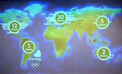 View of a stylized word map with the predominance of blue and green.