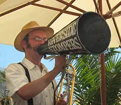 Austrian jazz singer using megaphone, 2007