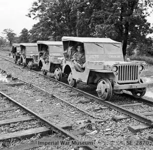 British jeeps between Myitkyina and Mogaung, Burma, 1944