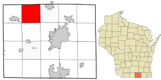 Location in Rock County and the state of Wisconsin.