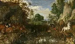 Haarlem – Roelant Savery, Garden of Eden, a typical subject, 1622. Rudolf also had large menageries, including a dodo, seen in many paintings.