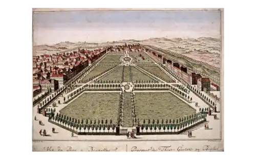 View of Brussels Park, coloured etching engraved by J.B. Probst after A. Rooland, c. 1775–1800