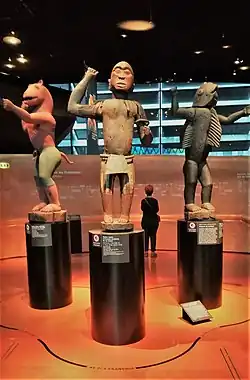 Three royal sculptures in the Quai Branly museum in May 2021 before their restitution