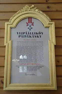 Document donated to the Church, by Marshal C. G. E. Mannerheim