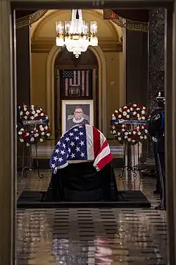 Ginsburg was honored in a ceremony in Statuary Hall, and became the first woman to lie in state at the Capitol on September 25, 2020, in the United States Capitol.