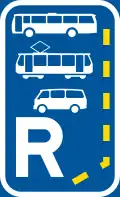 Start of a reserved lane for buses, trams and mini-buses