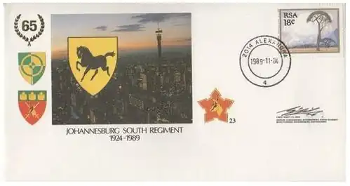 SADF era Regiment Johannesburg South commemorative letter