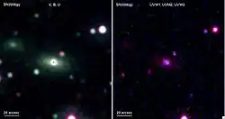 SN2006gy (top right) in ultraviolet