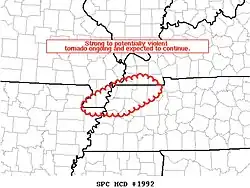 SPC Mesoscale Discussion #1992: Northeast Arkansas–Missouri Bootheel–Northwest Tennessee EF4 tornado