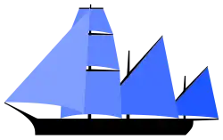 Polacre: one square-rigged main with headsails and two lateen rigged aft masts