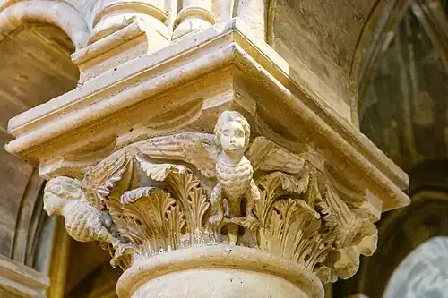 Column capital with sculpture of a harpy, half-woman and half-bird