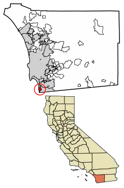 Location of Imperial Beach in San Diego County and the state of California