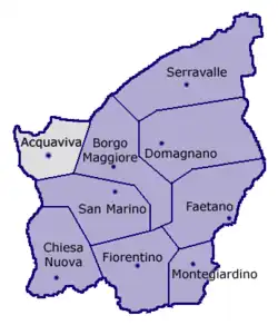 Location of the castello of Acquaviva within San Marino