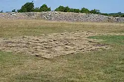 Sandby Borg toward northwest, marks of excavations seen in the middle