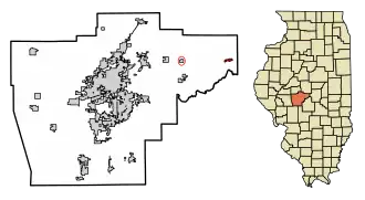 Location of Illiopolis in Sangamon County, Illinois.