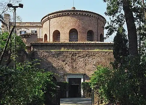 Exterior of the dome of Santa Costanza showing the windows in a cylindrical drum that hides the shape of the dome from view