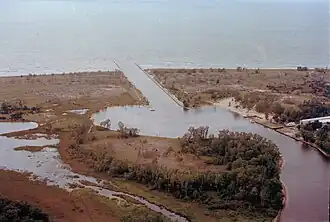 Aerial view looking west