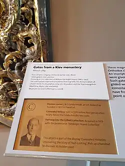 Label from 'Concealed Histories. Uncovering the Story of Nazi Looting', exhibition at the Victoria & Albert Museum in London