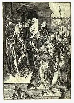Ecce Homo, engraving, 15th century, by Martin Schongauer(c. 1448 – 1491). He was a German engraver and painter, and was the most important German printmaker before Dürer.