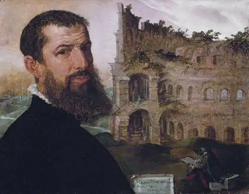 He painted his self-portrait with the Colosseum.