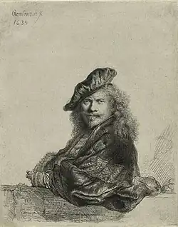 Self-portrait leaning on a Sill, 1639, etching