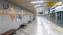 The platform at&nbsp;Hwarangdae Station&nbsp;on Seoul Subway Line 6 in Nowon-gu, Seoul