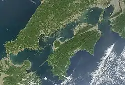 A satellite picture of the Setouchi region, which Serpentcoil Island is based on.