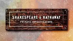 Series title on a nameplate on a wall