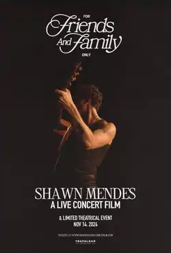 Shawn Mendes playing guitar under yellow light on a black background. The title appears on top and below Mendes.