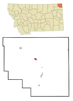 Location of Plentywood, Montana