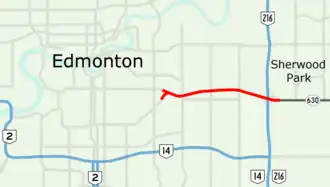 Sherwood Park Freeway is a freeway in east Edmonton, stretching 7.1 km into Strathcona County ending east of Anthony Henday Drive.