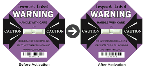 A shock detector can detect impact or shock forces during transit or in storage. The shock detector can mechanically turn red as the force exceeds acceleration. The reaction is irreversible.