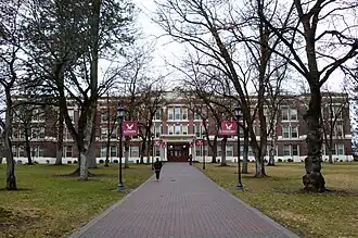 Showalter Hall at Eastern Washington University, a three-storey brick building currently serving as the administrative building.