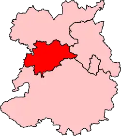 Map showing the location of the Shrewsbury constituency in Shropshire under the boundaries created by the 2023 boundary review and first used at the 2024 general election.