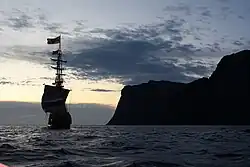 At low sun, the cape is rounded on August 31, 2009 (photo from the sloop!)