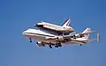 Shuttle Atlantis arriving at Davis–Monthan Air Force Base, Tucson, Arizona during the return trip from Edwards Air Force Base to Kennedy Space Center in April 1996.