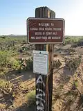 Signs at the entrance to the Pantano Townsite Conservation Area.