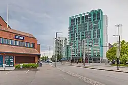 The part of the city centre in Tikkurila with Vantaan Sarastus and Kielotorni apartment buildings