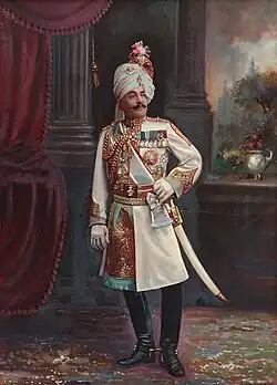 Pratap Singh, Maharaja of Idar, wearing the Order. Paint on photograph, 1900-20.