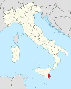 Map highlighting the location of the province of Syracuse in Italy