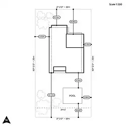Standard example of a preliminary site plan of a single one storey family home.