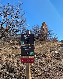 Coyote Song and Swallow Trail marker sign