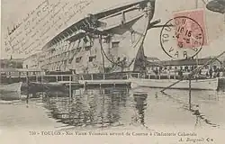 Souverain as a colonial infantry barracks in Toulon harbour around 1877