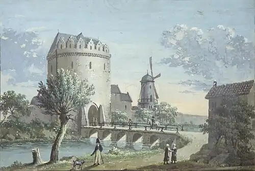 The Anderlecht Gate before 1784, watercolour painting by Louis Spaak after a drawing by Paul Vitzthumb
