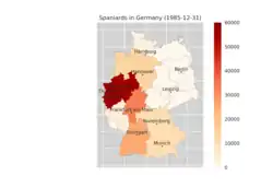 Spaniards in germany per bundesland in 1985